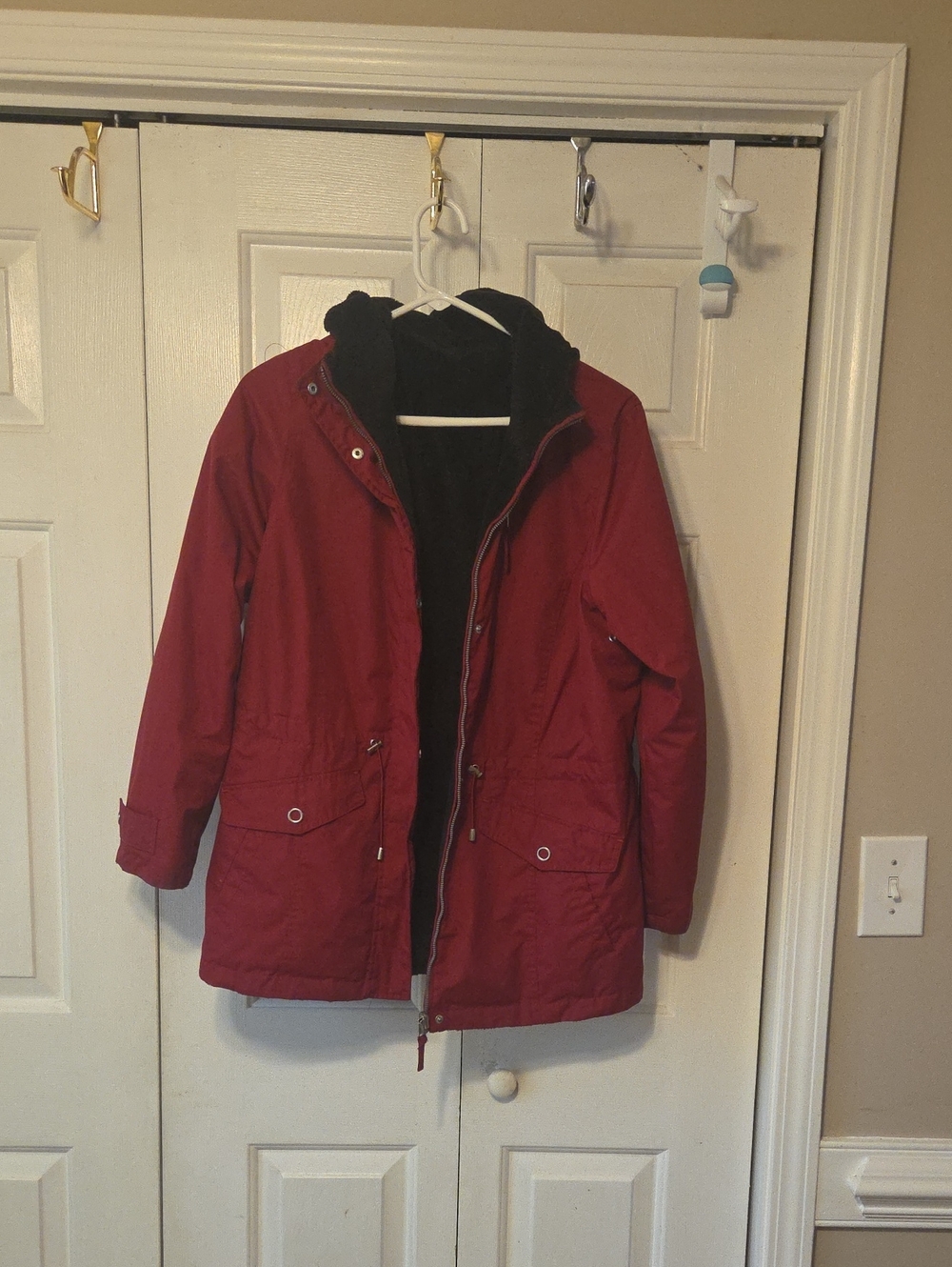 Women's Red Parka Coat with Hood